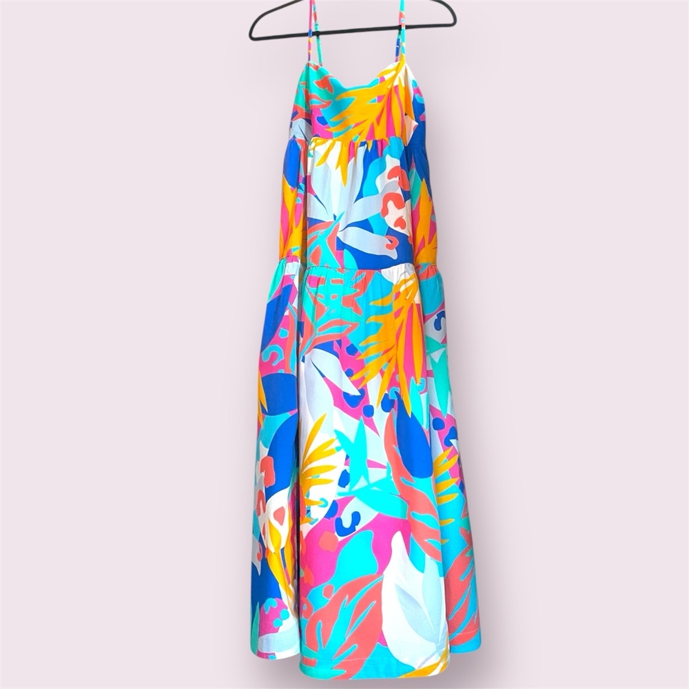 J. Crew: Tie-Back Maxi Dress Tropical Print Tiered | Size 6